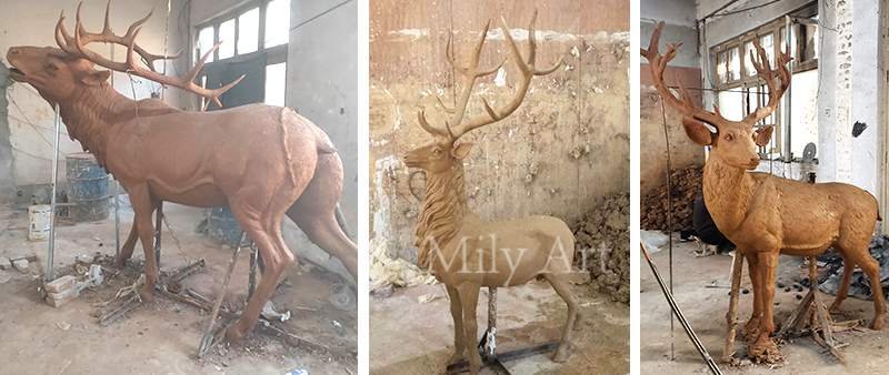 life size casting bronze fawn statue outdoor garden decor model